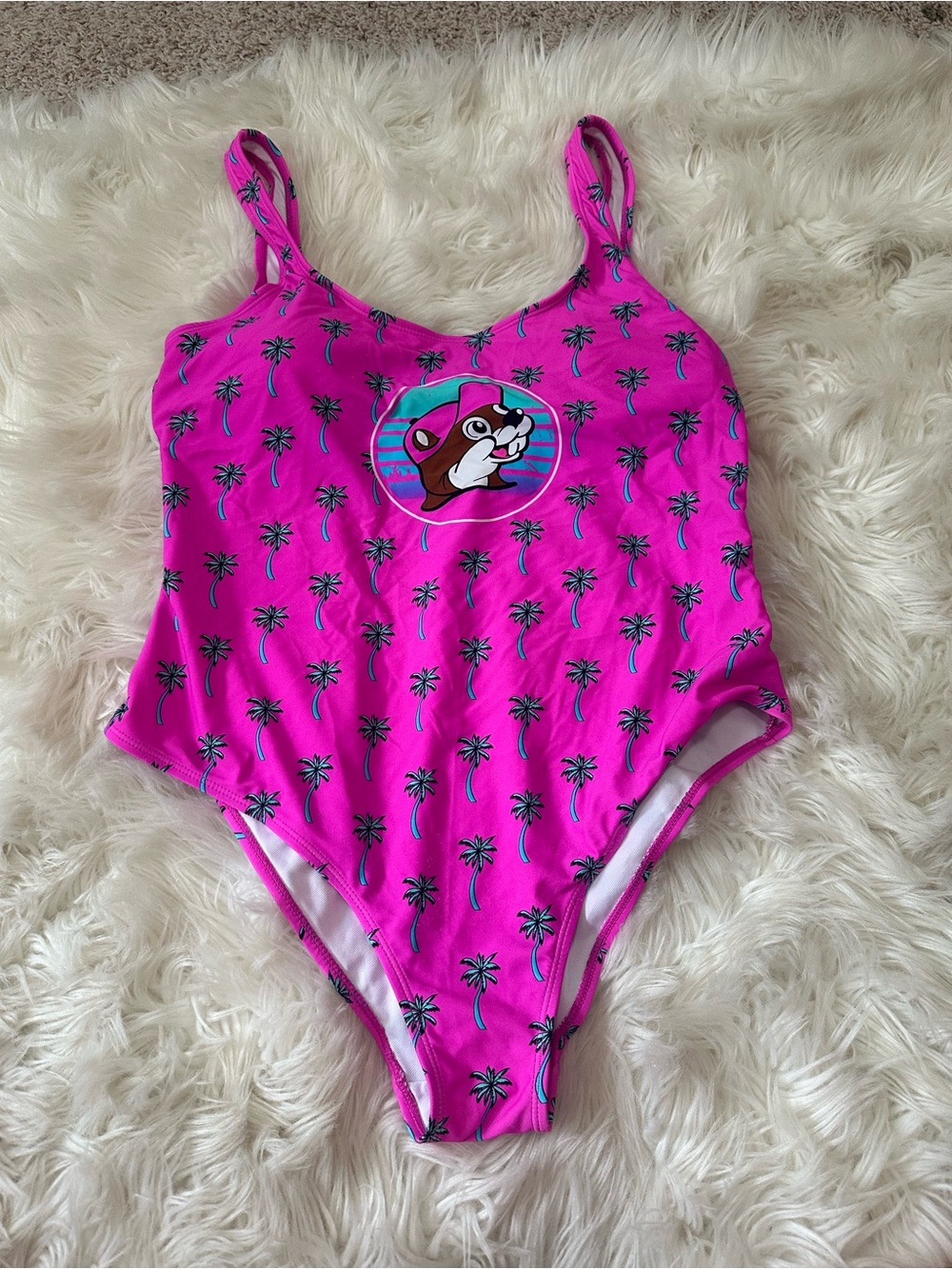 Bright Pink Palm-Print One-Piece Swimsuit with BUC-EE’S Badge